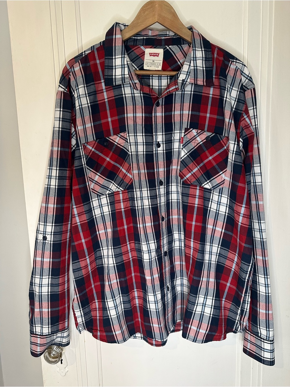 Levi's Red, Navy & White Plaid Long-Sleeve Button-Down Shirt XXL